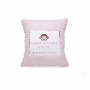 personalized embroidered baby monkey pillow