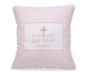 personalized embroidered pink cross baby pillow