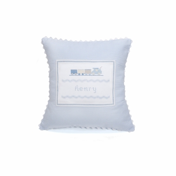 personalized embroidered train pillow