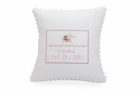 personalized embroidered white baby pillow - pink elephant