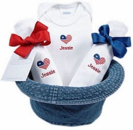 personalized flag baby gift set