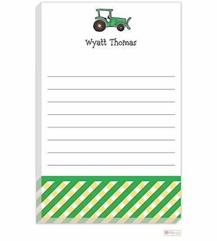 personalized - green tractor notepad