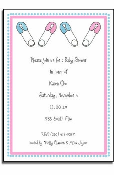 Personalized Invitations - Diaper Pins