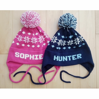 Personalized Knit Snowflake Ear Flap Hat