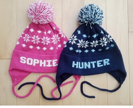 personalized knit snowflake ear flap hat