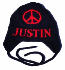 personalized large peace sign hat with earflaps