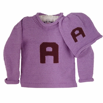 personalized letter sweater and hat set