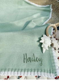 Personalized Plain Knit Tipped Baby Blanket