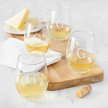 personalized stemless hostess gift wine glasses