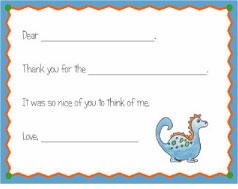 Personalized Thank You Notes - Dinosaur Fill-In Thank You