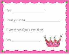 Personalized Thank You Notes - Little Princess Fill-In Thank You