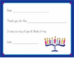 Personalized Thank You Notes - Menorah Fill-In Thank You