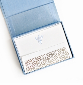 Petite Light Blue Silk Stationery Box - P12