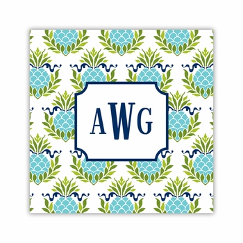 pineapple repeat teal square paper coaster<br>set of 50