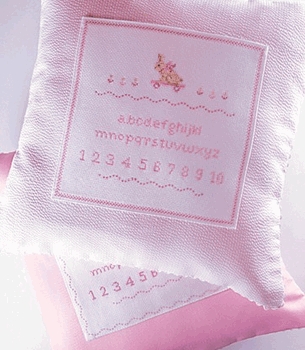 pink bunny abc 123 hand embroidered pillow