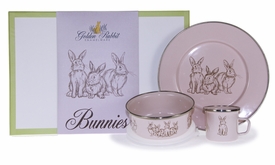 pink bunny dish keepsake set and box (plate, mug, & bowl)