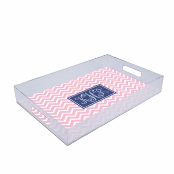 pink chevron lucite tray