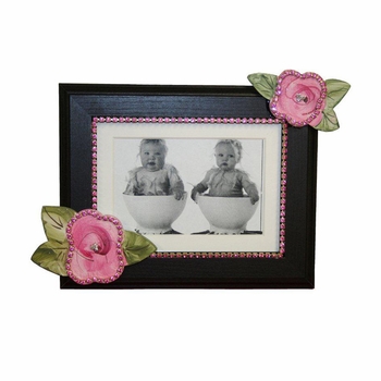 Pink Roses with Bling Dark Picture Frame