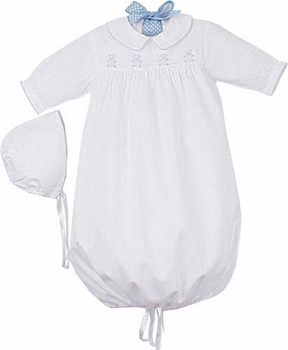 Auraluz Pique Gown and Bonnet with Teddy Bear Embroidery