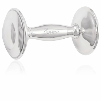 Plain Sterling Silver Baby Barbell Rattle