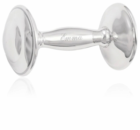Plain Sterling Silver Baby Barbell Rattle