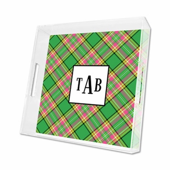preppy plaid lucite tray - square
