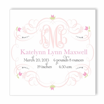princess monogram birth announcement