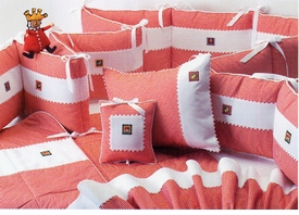 red check embroidered vignettes crib bedding by blauen