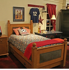 River Kids Bed with Fabric and Nailheads