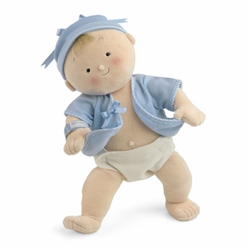rosy cheeks blonde boy with blue shirt  by north american bear