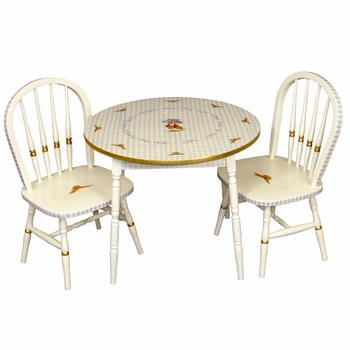 Round Play Table and Chair Set Antico White And Blue Gingham Gold Gilding