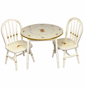 Round Play Table and Chair Set Antico White And Blue Gingham Gold Gilding