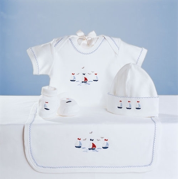 sailing away embroidered layette set by gordonsbury