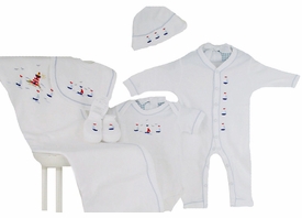 sailing away premium embroidered layette set by gordonsbury