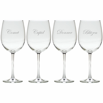 santas reindeer set of 8 wine glasses