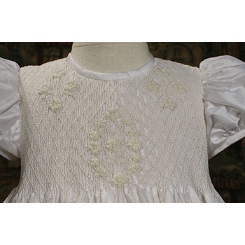Silk Dupioni Christening Gown with Smocked Bodice