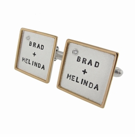 Silver and 14k Gold Framed Diamond Cuff Links