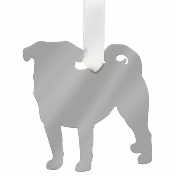 Silver Pug Christmas Ornament