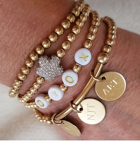 Single Bar of Gold Beaded Bracelet with Personalized Discs