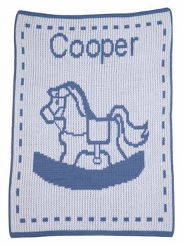 single rocking horse and name stroller blanket