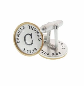 Sterling Silver and 14k Gold Rimmed Round Cuff Links