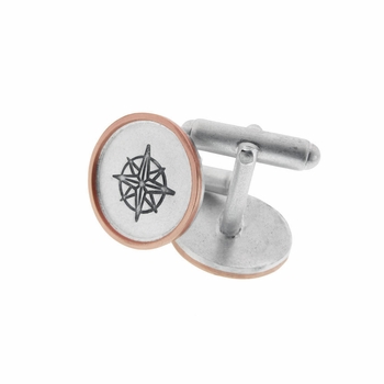 Sterling Silver and 14k Gold Rimmed Round Cuff Links
