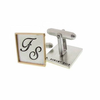 sterling silver and 14k gold rimmed square cuff links