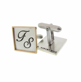 Sterling Silver and 14k Gold Rimmed Square Cuff Links
