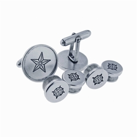 Sterling Silver Shirt Studs & Rimmed Cufflinks Set