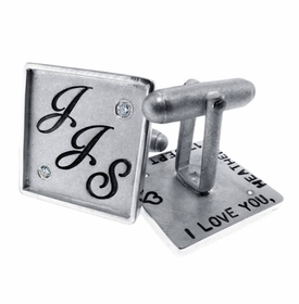 Sterling Silver Square Diamond Cuff Links