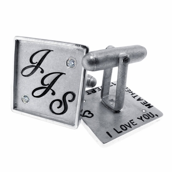 Sterling Silver Square Diamond Cuff Links