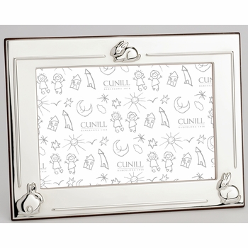 sterling silver three bunny personalized silver picture frame - 4x6