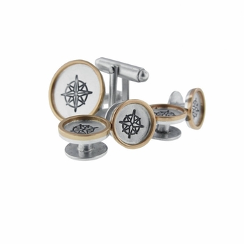 Sterling Silver with 14k Gold Rimmed Shirt Studs & Cufflinks Set