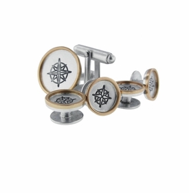 Sterling Silver with 14k Gold Rimmed Shirt Studs & Cufflinks Set